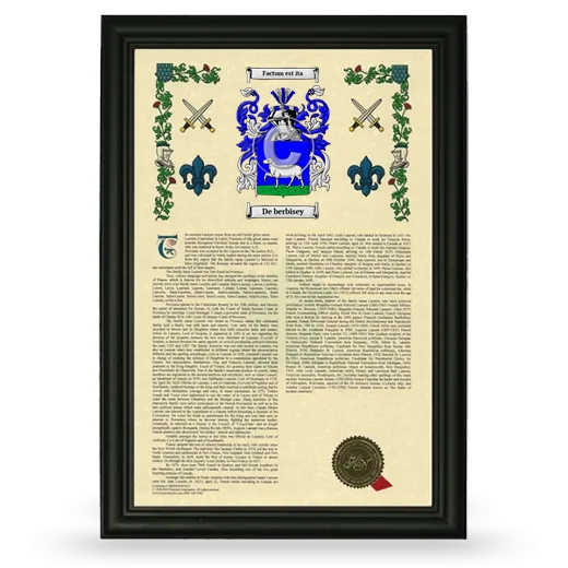 De berbisey Armorial History Framed - Black